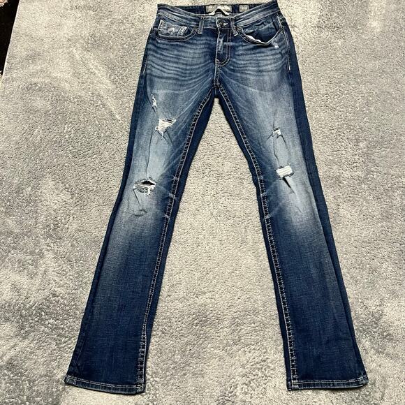 BKE Jeans Mens 30 Alec Straight Buckle Thick Stitch Blue Denim Pants - Picture 1 of 10